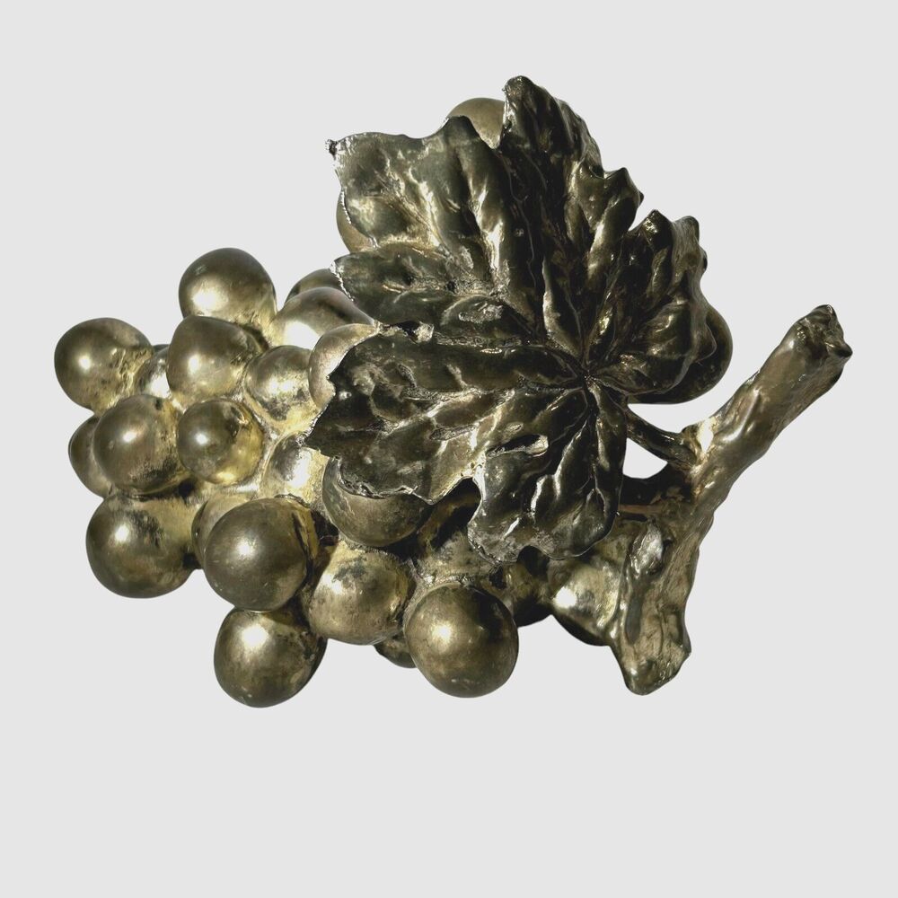 Vintage Large Grape Cluster Decor MCM Gold/Silver Tone Color‎ Leaf 5" Tall